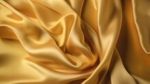 Yellow Silk Satin. Draped Fabric. Golden Color Silk Satin Fabric. Luxury Golden Fabric. Generative AI.
