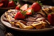 Crepes with chocolate and strawberries on the plate. Ai generative