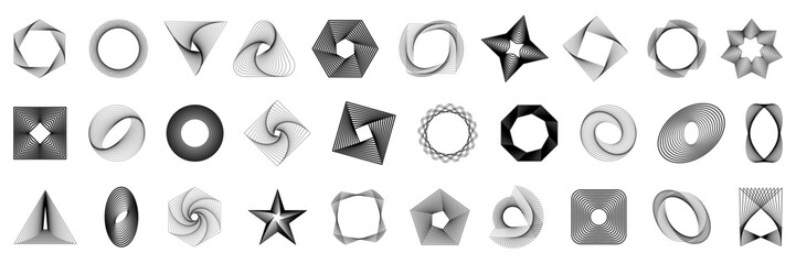 Abstract black spiral line shape collection. Set of spiral line shapes