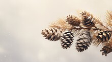 A Serene Image Featuring A Cluster Of Delicate Snow-covered Pinecones Arranged In A Minimalist Pattern On A Light-toned Surface, Offering A Generous Copy Space For Text Overlay. Generative AI. 