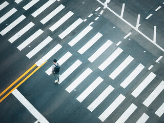 Man walking on street Crosswalk Sign Top view City people