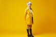 © Road Red Runner - With an air of elegance and sophistication, the woman in the yellow trench coat gracefully commands attention in the studio. Ai generated.