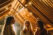 © Road Red Runner - Three girls share joyful laughter as they admire the vibrant decorations on the barn roof, setting the perfect atmosphere for a festive party.