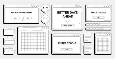 Poster - Trendy Y2K banner with retro computer windows with copy space, computer user interface in 2000s aesthetic.
