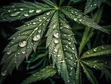 Cannabis Leaf Water Droplets