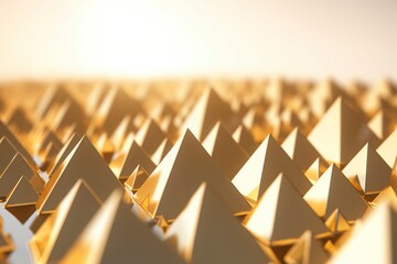 Golden objects of a pyramid shape in an artistic pattern. Ai generated.