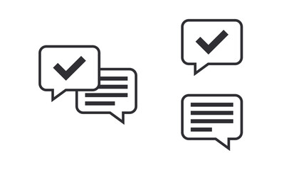 Message bubble. Bubble template. Speech bubble. Chat sign. Communication symbol. Notification icon. Social Media element. New message. Chat icon. Text message. Message sent. Check mark icon. Vote sign