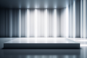 Leinwandbilder - beautiful minimalist background with gray podium, textured wall and neon lights for product presenta