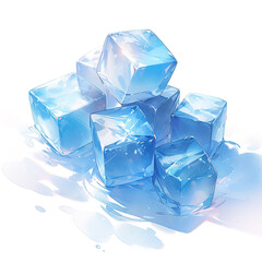 Poster - Anime style, ice cubes on white background