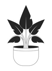 Wall Mural - Potted lush houseplant flat monochrome isolated vector object. Living room interior home plant. Editable black and white line art drawing. Simple outline spot illustration for web graphic design