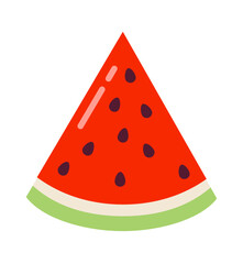 Poster - Watermelon slice semi flat colour vector object. Picnic snack at summer. Vegan cuisine. Summertime. Editable cartoon clip art icon on white background. Simple spot illustration for web graphic design