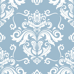 Wall Mural - classic seamless vector pattern. damask orient ornament. classic blue and white vintage background. 