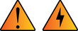 © Arthur - Sign: attention, danger, electric shock! Triangular orange sign with a gradient and black outline. With exclamation mark and lightning inside. Vector illustration.