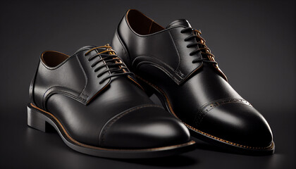 Poster - Pair of black shoes, Black leather derby shoes for men, Generative AI