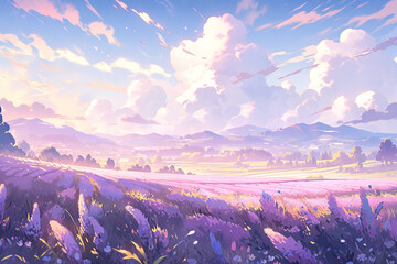 Wall Mural - Anime style, Beautiful lavender field