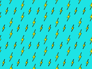 Wall Mural - Lightning pattern. Retro abstract seamless print of fast energy bolt, thunder and storm symbol, power electric bolt. Vector texture