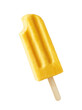Bitten yellow fruit popsicle isolated on white background