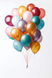 fliegende bunte Ballons in vielen verschiedenen Farben auf hellem Hintergrund. Hochkant. Hochformat. Generative Ai.
