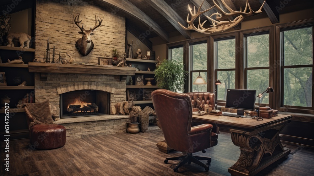 Inspiring office interior design Rustic style Home office featuring ...