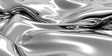 Glossy Silver Metal Fluid Glossy Chrome Mirror Water Effect Background Backdrop Texture 3d Render Illustration. Generative AI.