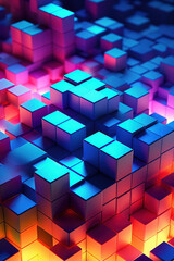 Poster - Abstract 3d background, Neon cubes