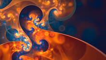 Abstract Fractal Art Of Infinite Spirals With Copy Space. Gold And Blue Colors.
