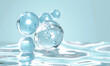 canvas print picture - Molecule inside Liquid Bubble on water background. skin care cosmetics solution, 3d illustration