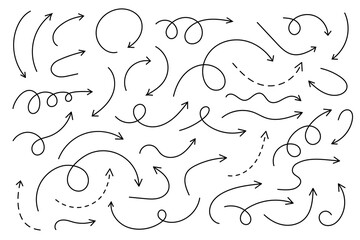 Wall Mural - curved arrows. set of vector hand drawn arrows. collection of pointers.