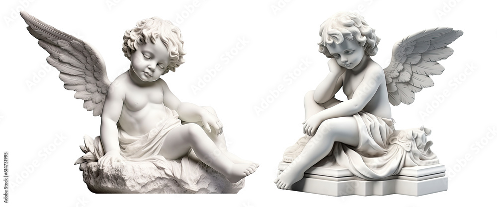 Set of cherubs marble statue isolated on transparent background ...