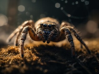 A macro shot of a spider weaving its web, highlighting the precision and intricacy of its craft . Generative AI