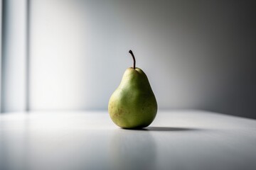 Wall Mural - A minimalist still life of a single pear against a white background, highlighting its simple shape and color . Generative AI