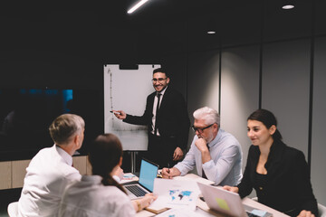 Wall Mural - Businesspeople with laptops listening presentation