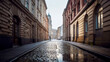 canvas print picture - Stone paved road on a deserted city street.