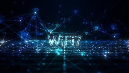 Fototapete - WiFi 6G future technology digital data network connections background, Technology wireless data transmission extremely high throughput, WIFI icon on abstract background 4k