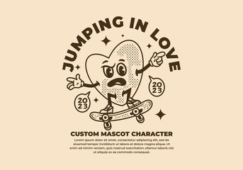 Wall Mural - Mascot character of heart jumping of skateboard