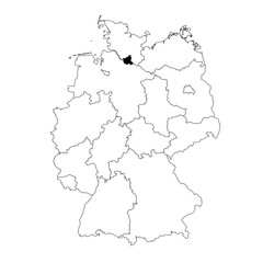  Vector map of the Bundesland of Hamburg highlighted highlighted in black on the map of Germany.