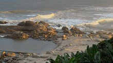 Wild Beach With Waves Breaking On Rocks, North Coast, Kwazulu Natal South Africa