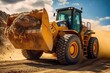 Power of a wheel loader in action at a quarry or construction site. Generative AI