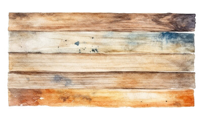 Old wooden plank board painted in watercolor isolated on transparent white background