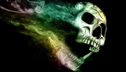 Wall Mural - skull emerging from a cloud of smoke high contrast image