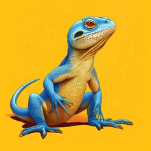Blue Lizard On A Yellow Background. 3d Illustration Ai Generated