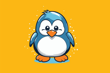  Cute penguin cartoon vector illustration. Cute cartoon penguin isolated on orange background.