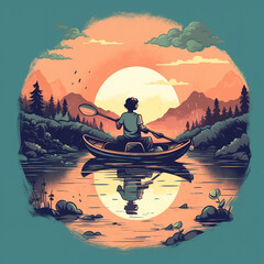 Wall Mural - Fishing Boat T-shirt Design 