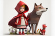 © gaukharyerk - Ai generated Illustration of little red riding hood in the forest with basket in her hands and on white background