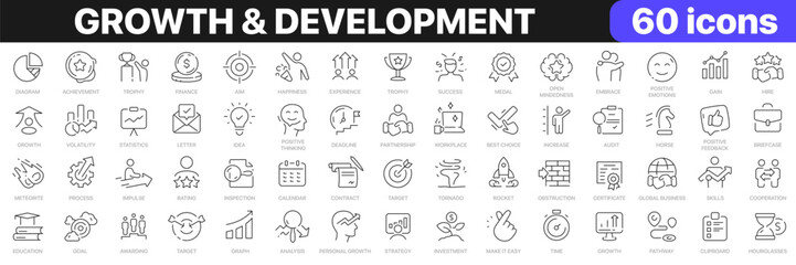Leinwandbilder - Growth and development line icons collection. Success, target, teamwork icons. UI icon set. Thin outline icons pack. Vector illustration EPS10