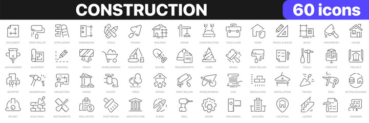 construction line icons collection. build, tools, project icons. ui icon set. thin outline icons pac