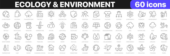 Ecology and environment line icons collection. Eco energy, recycle, natural, power icons. UI icon set. Thin outline icons pack. Vector illustration EPS10