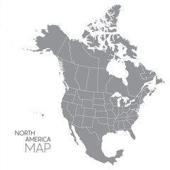 North American continent with contours of countries. Vector drawing, vector 10 eps.