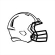 American football helmet outline. Side view. Sport equipment. Rugby helmet black Icon isolated on white. American Football Symbol