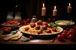 AI generated Italian spaghetti topped with savory meatballs
